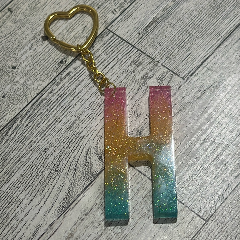 Resin sparkling monogram H key chain handmade